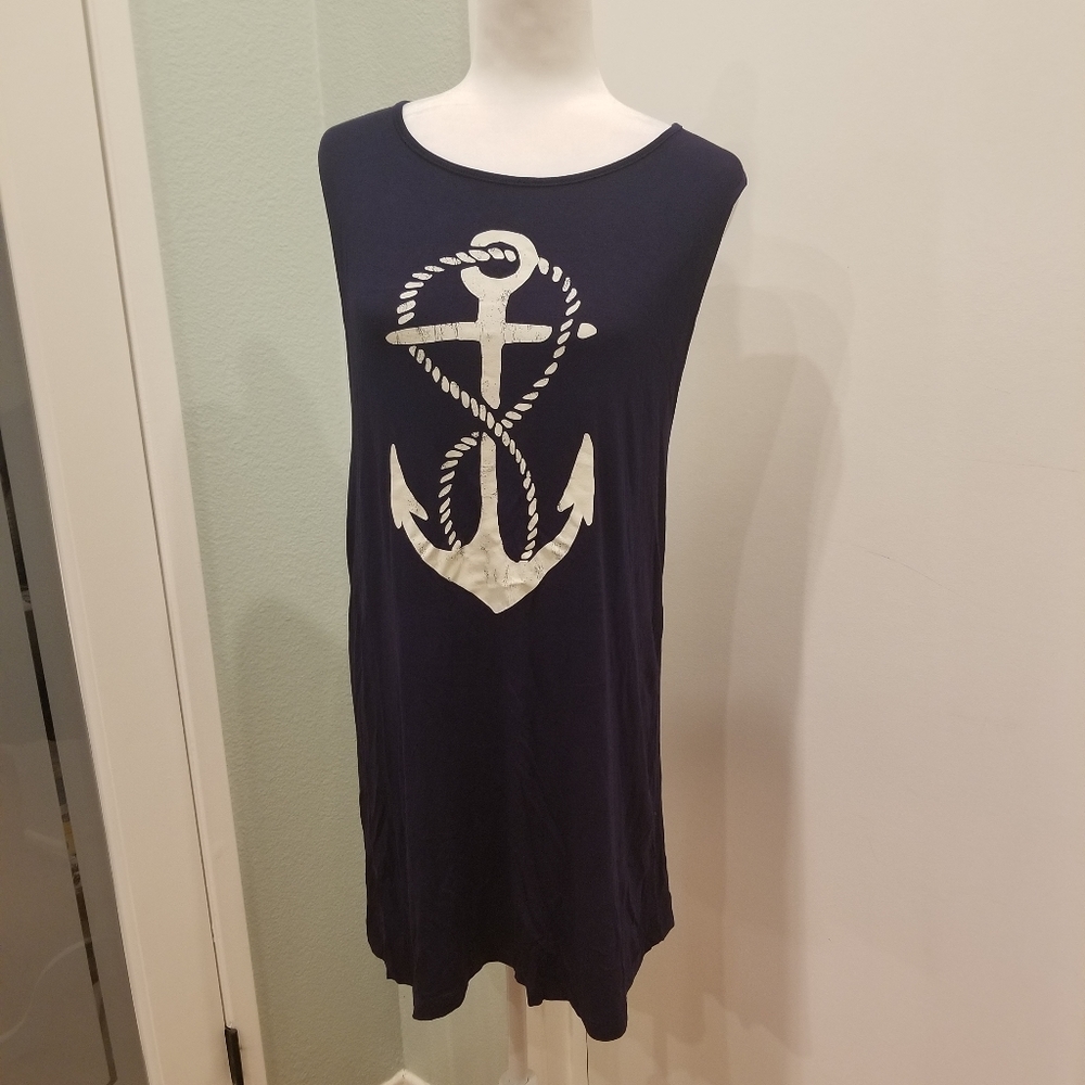 Anchor Navy Swim Suit Coverup w/Open Back